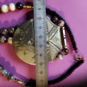 Amazigh Tuareg Vintage Beaded Necklace with Agate Onyx Pendant