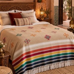 Amazigh Handwoven Embroidered Bedspread Coverlet Blanket Berber Textile Design