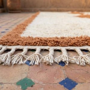 Handwoven Berber Beni Ourain Wool Rug Terracotta Diamond Area Rug