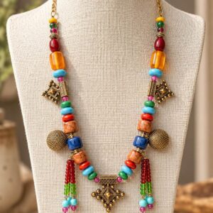 African Berber Amazigh Folk Statement Necklace with Tribal Beads