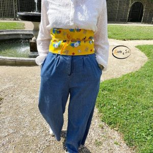 Berber Reversible Obi Belt with Cotton and Jeans Fabric Design