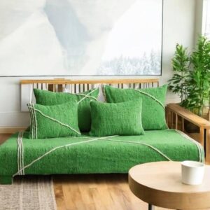 Berber Neon Green Zanafi Pouf with White Stripe Floor Sofa Design
