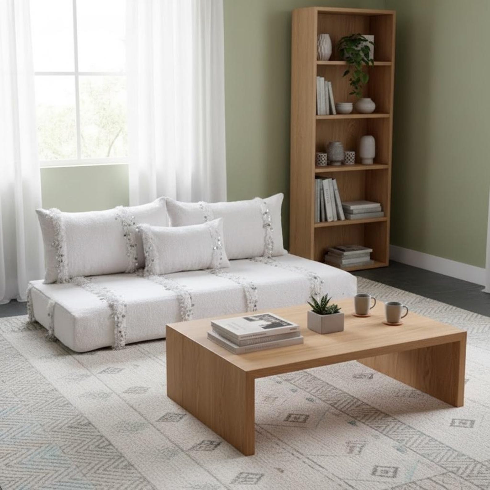 Berber Handmade White Geometric Floor Sofa Seating Pouf