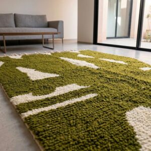 Amazigh Olive Abstract Modern Shag Berber Wool Rug Custom Size