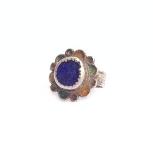 Amazigh Antique Berber Silver Ring with Blue Glass Flower Size 8