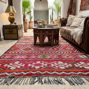Vintage Berber Amazigh Handmade Tribal Rug with Geometric Motifs