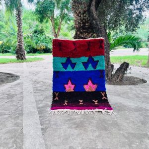 Colorful Berber Beni Ourain Wool Rug Abstract Tribal Carpet
