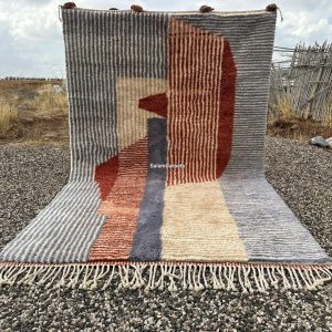Berber Abstract Terracotta Gray Wool Rug Handmade Geometric Design