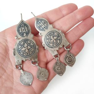 Amazigh Antique Niello Silver Earrings with Berber Heritage