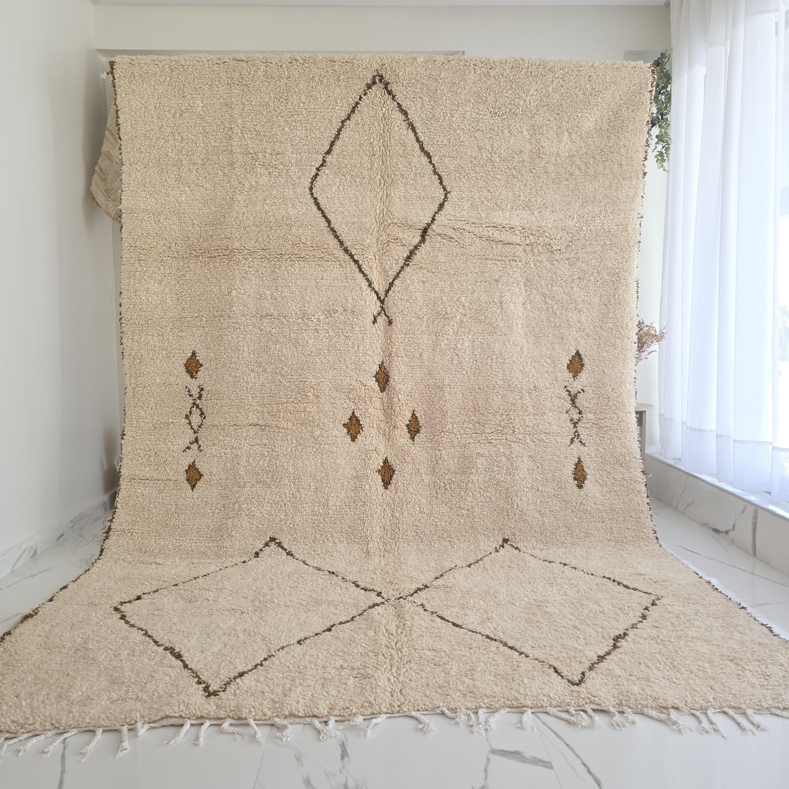 Berber Beni Ourain Diamond Ivory Wool Area Rug