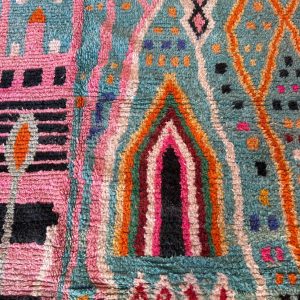 Berber Beni Ourain Hand Knotted Colorful Turquoise Wool Rug