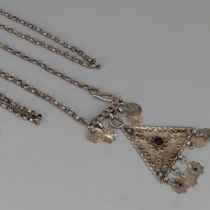 Berber Antique Triangular Pendant Necklace with Long Chain Design