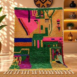 Colorful Berber Beni Ourain Wool Rug Custom Handmade Design