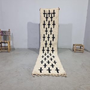 Berber Beni Ourain Handmade Wool Runner Rug Black White Design
