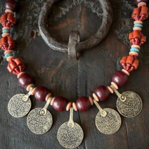 Amazigh Berber Five Coin Beaded Artisan Traditional Necklace