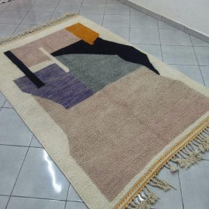 Berber Handmade Black Purple Wool Beni Ourain Style Rug