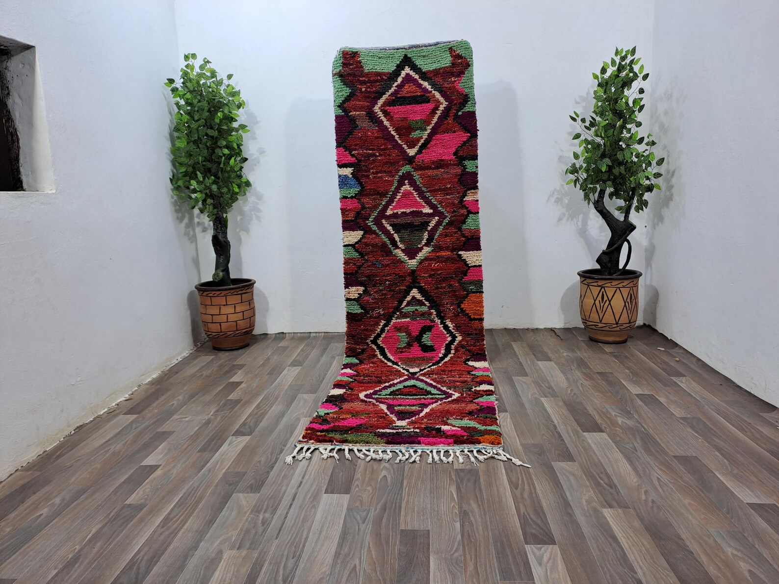 Berber Colorful Azilal Handmade Wool Checkered Shaggy Rug