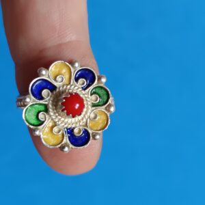 Berber Kabyle Corail Silver Vintage Ring with Coral Design