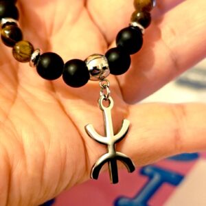 Amazigh Berber Tifinagh Yaz Tiger Eye Bead Necklace for Men
