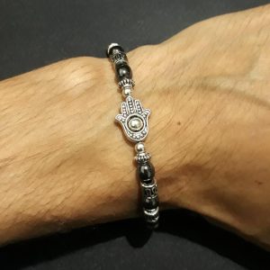 Amazigh Berber Hamsa Hematite Bracelet with Adjustable Cord