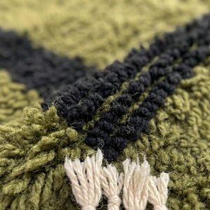 Modernist Berber Olive Green Boujaad Wool Rug Minimalist Frame Design