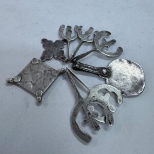 Antique Amazigh Berber Enamel Silver Pendant Necklace with Eight Pendants