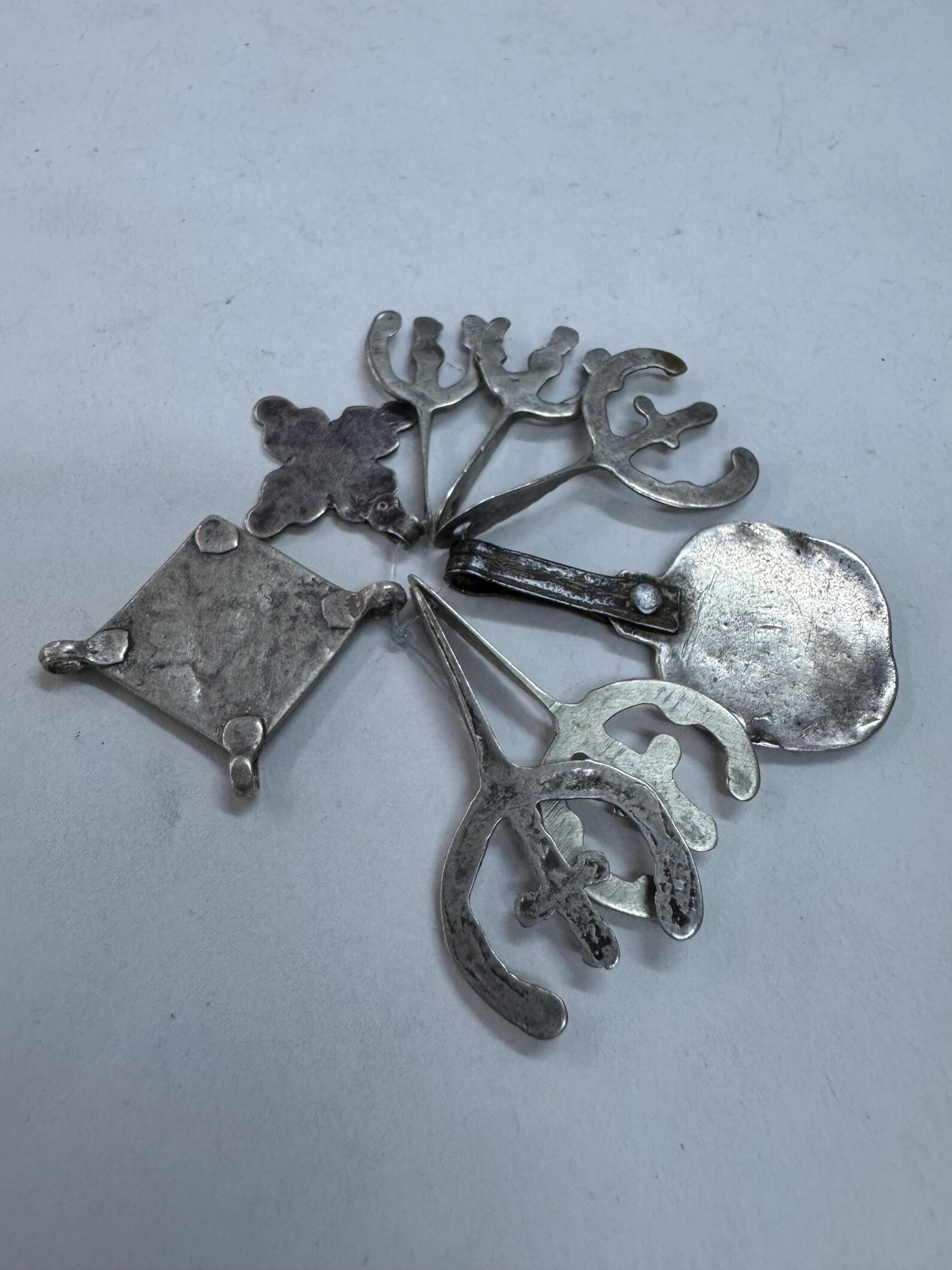 Antique Amazigh Berber Enamel Silver Pendant Necklace with Eight Pendants