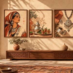 Amazigh Jewelry Set with Earrings and Bracelet Mediterranean Mint Design