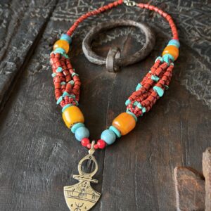 Berber Amazigh Tuareg Cross Necklace with Yaz Symbol
