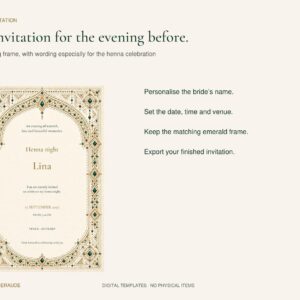 Amazigh Emerald Wedding Henna Night Invitation Canva Digital Download Collection
