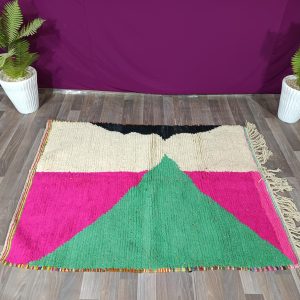 Berber Azilal Pink Wool Beni Ourain Abstract Design Rug