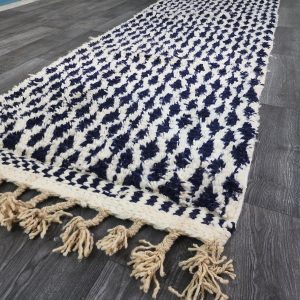 Berber Handmade Black Ivory Diamond Runner Hallway Rug Custom Size