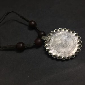 Berber Antique Silver Pendant Necklace with Dark Red Glass Beads