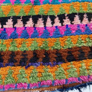 Berber Boucherouite Hand Dyed Wool Rug with Amazigh Tribal Motifs