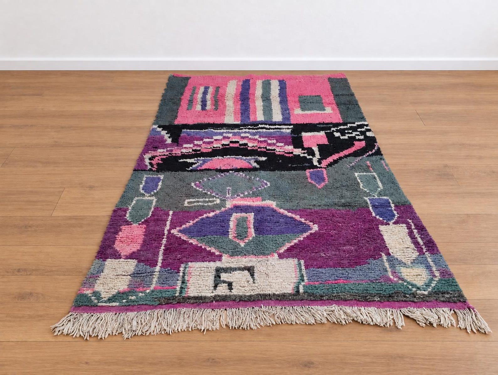 Berber Handmade Pink Geometric Sheep Wool Rug Atlas Floor Decor
