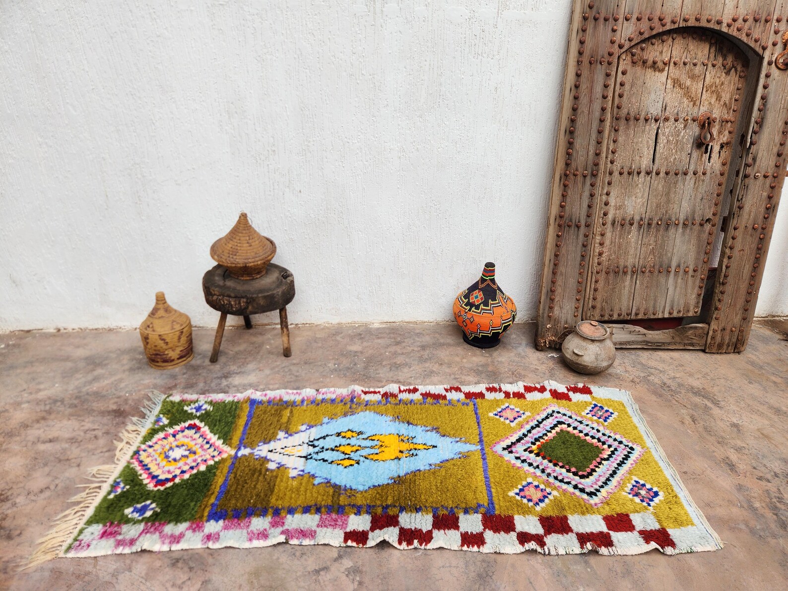 Berber Boucherouite Colorful Handmade Runner Rug with Hallway Style