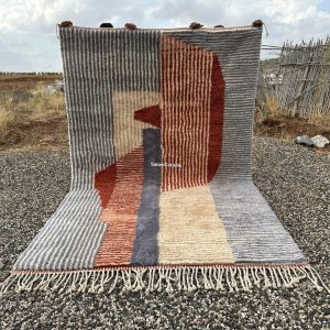 Berber Abstract Terracotta Gray Wool Rug Handmade Geometric Design