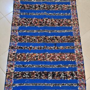 Amazigh Middle Atlas Vintage Blue Kilim Rug with Symbolic Designs