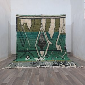 Berber Green Azilal Handmade Wool Rug with Beni Ourain Style