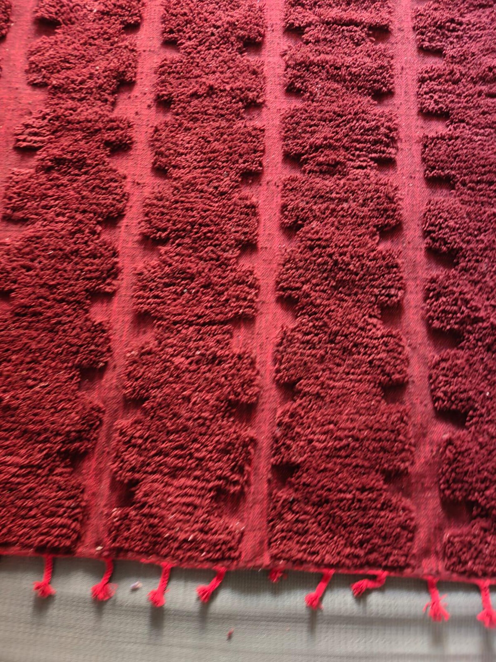 Berber Burgundy Beni Ourain Textured Wool Geometric Rug