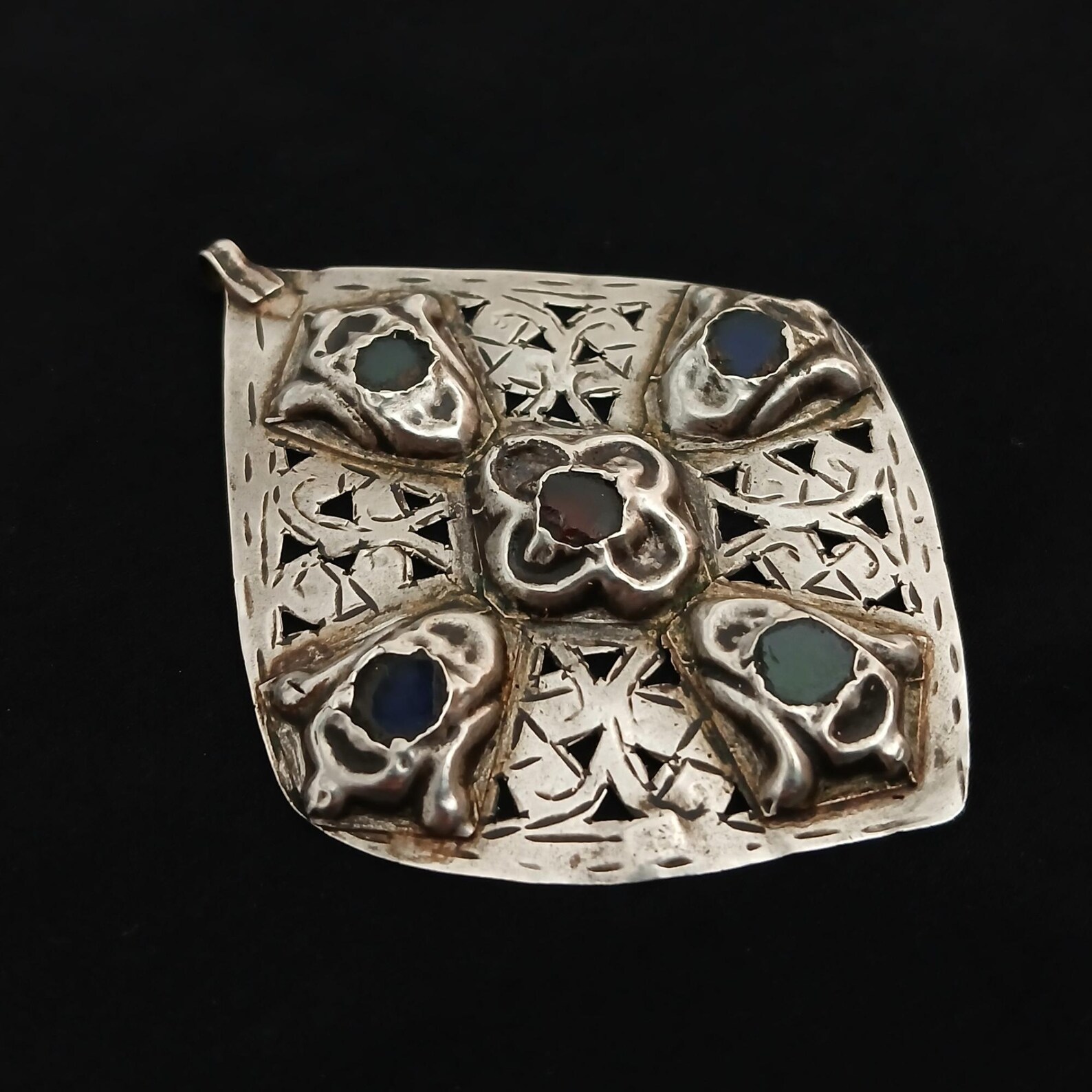 Antique Berber Khamsa Silver Pendant Necklace Handmade Jewelry