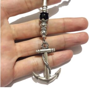 Berber Amazigh Agate Necklace with Tuareg Anchor Marine Design