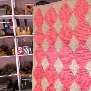 Pink Diamond Berber Wool Runner Handwoven Geometric Rug