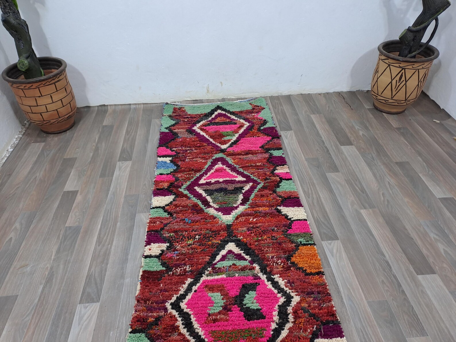 Berber Colorful Azilal Handmade Wool Checkered Shaggy Rug