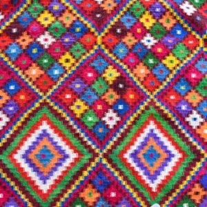 Traditional Amazigh Sahara Artisanal Rug with Colorful Berber Design