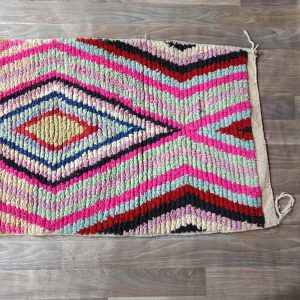 Berber Handmade Beni Ourain Wool Runner Rug Colorful Geometric Design