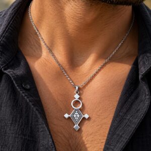 Amazigh Yaz Berber Necklace with Silver Tone Pendant and Chain