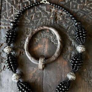 Amazigh Berber Tuareg Yaz Cross Pendant Necklace with Black Beads