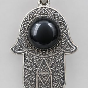 Berber Khamsa Hamsa Necklace with Green Pierre Stone Pendant