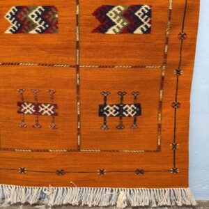Berber Amazigh Akhnnif Orange Wool Flatweave Rug Handmade Design
